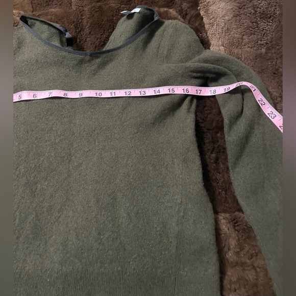 Jigsaw Dark Olive Crew Neck Lambswool Blend Sweater Tie Back Cropped Fitted - Picture 9 of 9